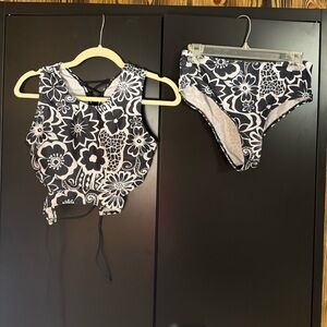 Floral Black and White Bikini Set